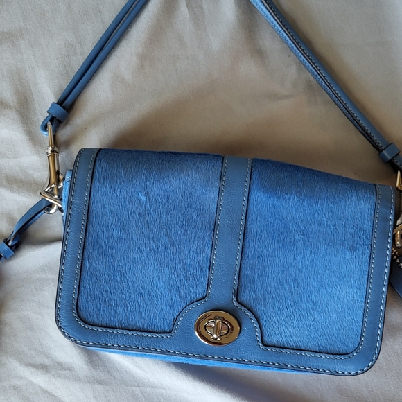 Coach Handbags - Coach Penny Legacy Hair Calf Crossbody Bag in Blue